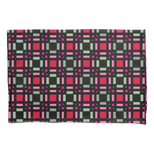 Geometric plaid green red black stripes  pillowcase