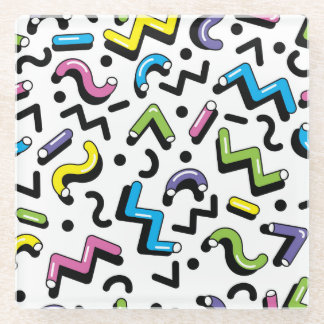 Geometric Play: Doodle Shapes Pattern Glass Coaster