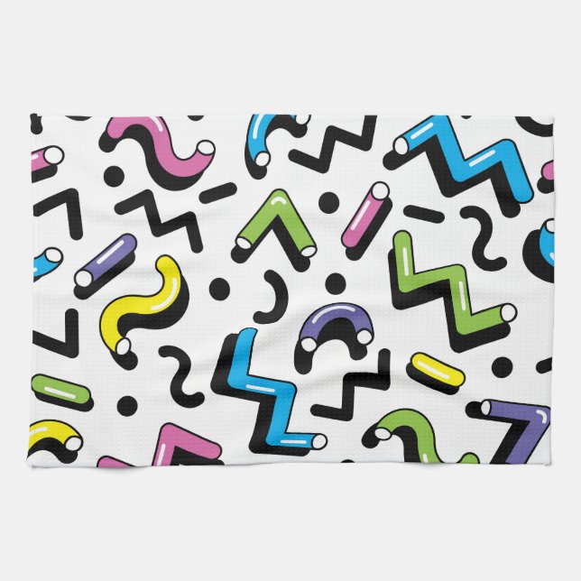 Geometric Play: Doodle Shapes Pattern Kitchen Towel (Horizontal)