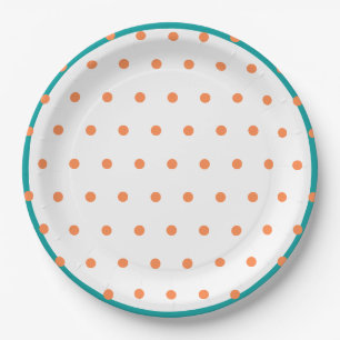 Geometric Polka Dots Burnt Orange White Teal Paper Plate