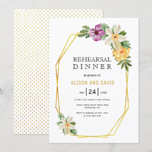 Geometric polygon floral wedding rehearsal dinner invitation
