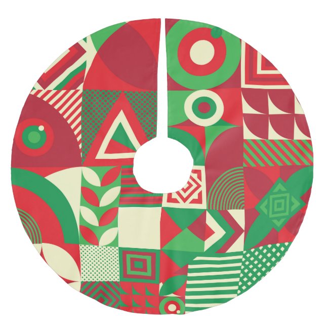 Geometric Pop: Colourful Abstract Tiles. Brushed Polyester Tree Skirt (Front)