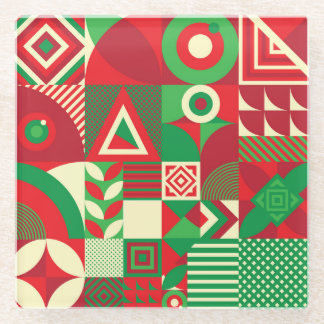 Geometric Pop: Colourful Abstract Tiles. Glass Coaster