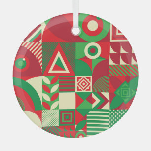 Geometric Pop: Colourful Abstract Tiles. Glass Ornament