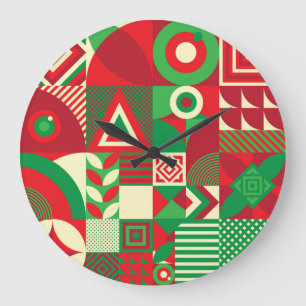 Geometric Pop: Colourful Abstract Tiles. Large Clock