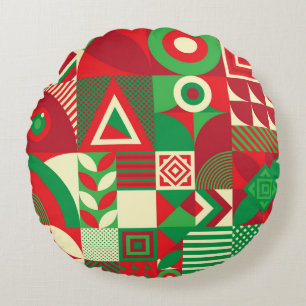 Geometric Pop: Colourful Abstract Tiles. Round Pillow