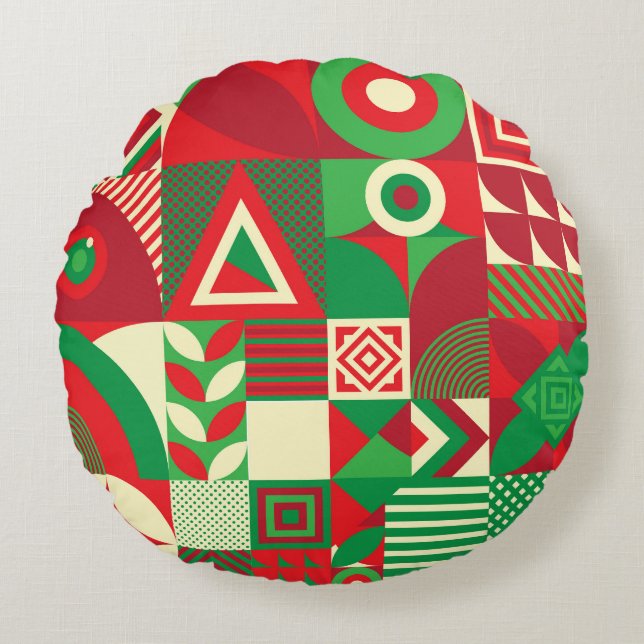 Geometric Pop: Colourful Abstract Tiles. Round Pillow (Front)