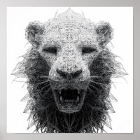Geometric Power Art: Lion Head Lattice