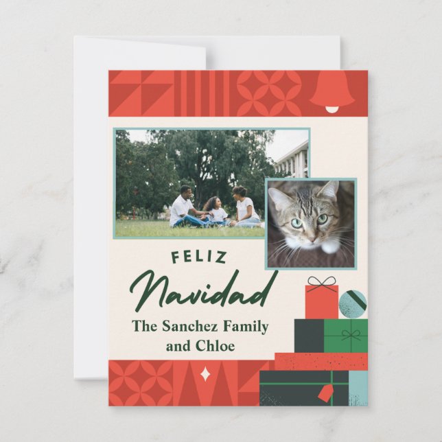 Geometric Presents "Feliz Navidad" Card 2 Photos (Front)