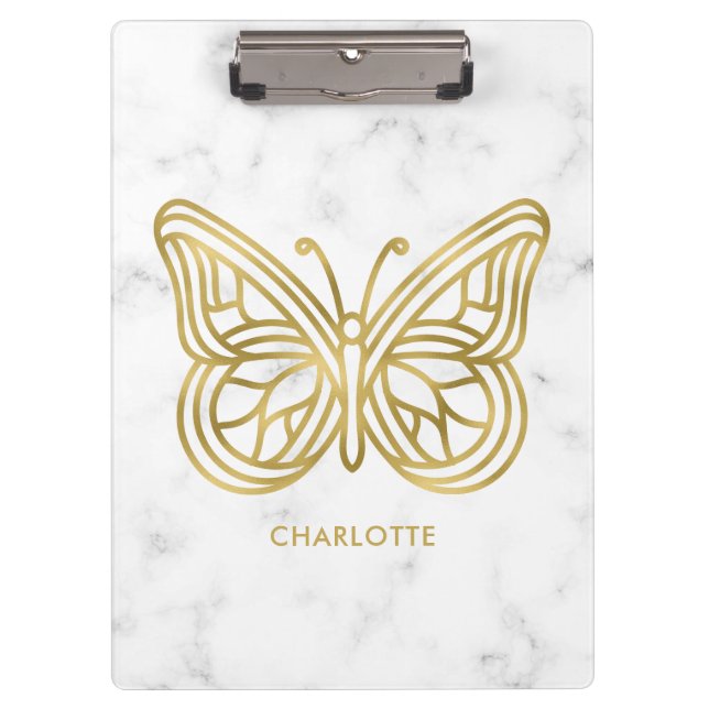 Geometric Printed Gold Butterfly Personalized Clipboard (Front)