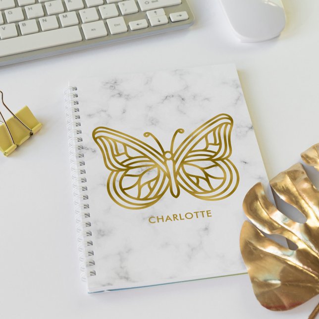 Geometric Printed Gold Butterfly Personalized Notebook (Creator Uploaded)