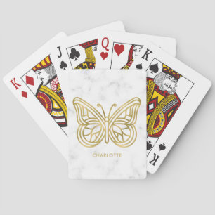 Geometric Printed Gold Butterfly Personalized Playing Cards