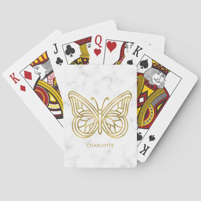 Geometric Printed Gold Butterfly Personalized Playing Cards (Back)