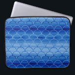 Geometric Prussian Blue Watercolor Scales Laptop Sleeve<br><div class="desc">Stylish custom laptop sleeve features rows of interlocking scales in a geometric pattern that ranges from dark to light blue. Their outlines, in contrast, range from light to dark blue. The Prussian blue watercolor paint strokes visible within the fan shapes show variations in the colour and reveal the texture of...</div>