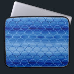 Geometric Prussian Blue Watercolor Scales Laptop Sleeve<br><div class="desc">Stylish custom laptop sleeve features rows of interlocking scales in a geometric pattern that ranges from dark to light blue. Their outlines, in contrast, range from light to dark blue. The Prussian blue watercolor paint strokes visible within the fan shapes show variations in the colour and reveal the texture of...</div>