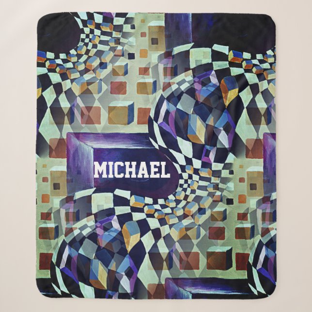 Geometric Psychedelic Name Art for Boys Sherpa Blanket (Front)