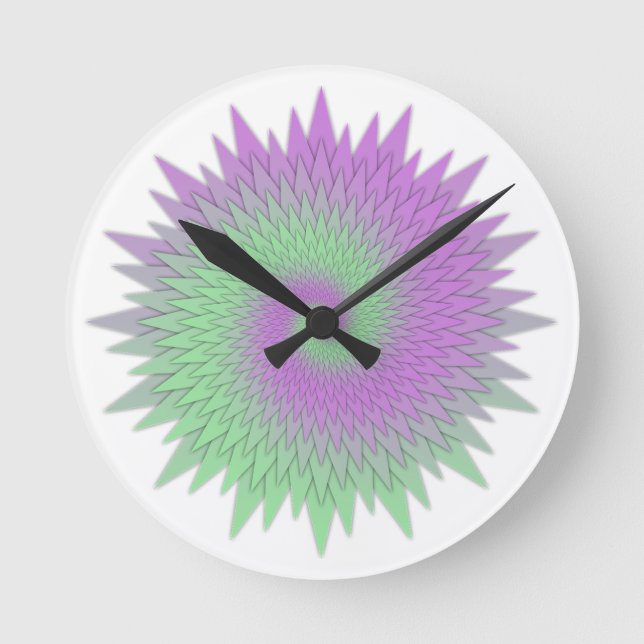 Geometric Purple and Green Round Clock (Front)