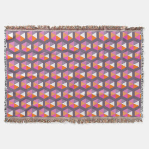 Geometric Purple and Orange Hexagon Pattern Throw Blanket