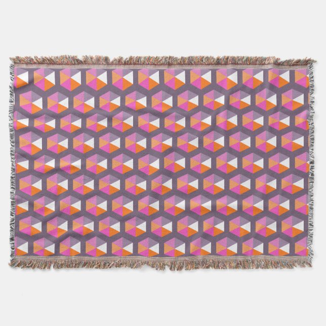 Geometric Purple and Orange Hexagon Pattern Throw Blanket (Front)