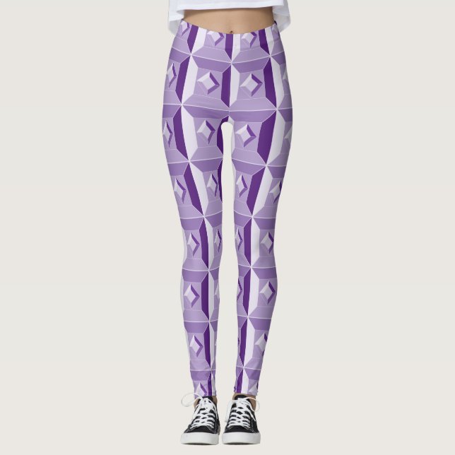 Geometric Purple Diamond Leggings (Front)