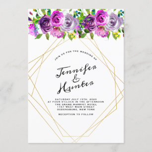 Geometric Purple Floral Wedding Invitation