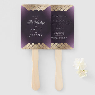 Geometric Purple Gold Gatsby Wedding Hand Fan