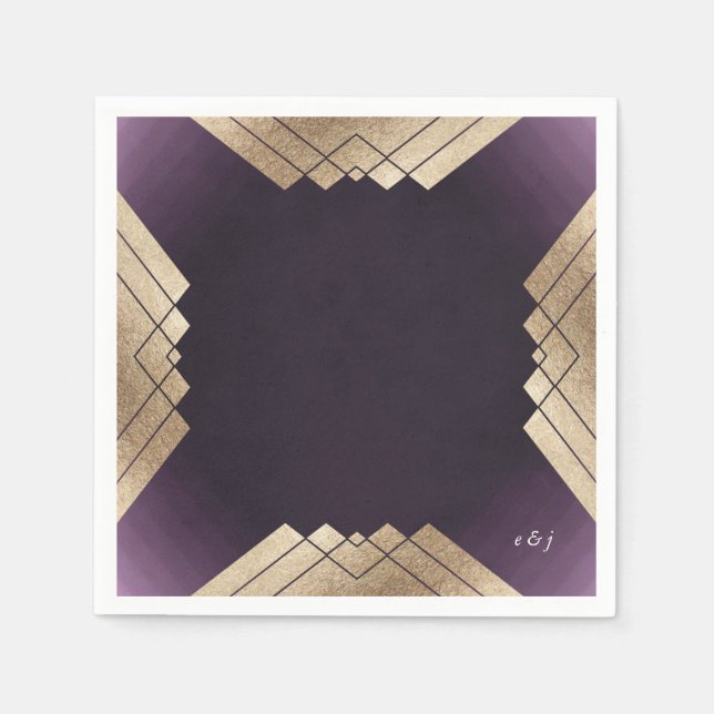 Geometric Purple Gold Gatsby Wedding Napkin (Front)