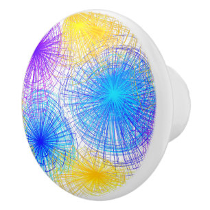 Geometric Purple Yellow Blue Spirals Ceramic Knob