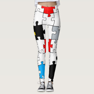 Geometric puzzle pieces primary colours mondrian leggings