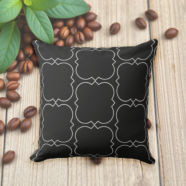 Geometric Quatrefoil Pattern Black And White Outdoor Pillow (Creator Uploaded)