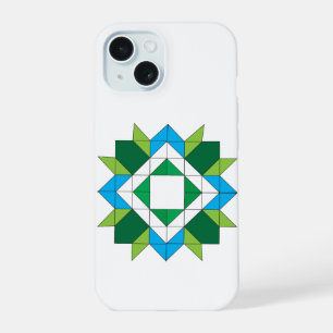 Geometric Quilt Star Mosaic Pattern Blue Green iPh iPhone 15 Case