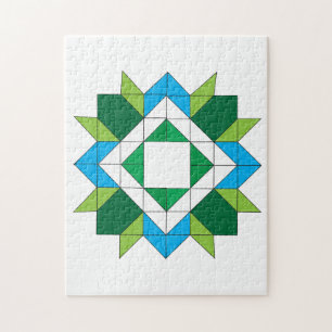 Geometric Quilt Star Mosaic Pattern Blue Green Jig Jigsaw Puzzle