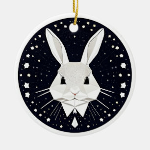 Geometric Rabbit Art with Starry Background Ceramic Ornament