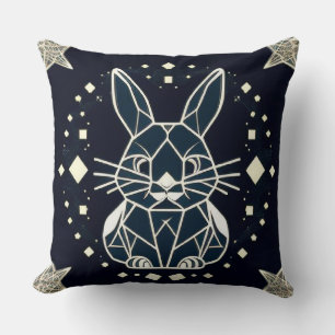 Geometric Rabbit Design With Decorative Stars Throw Pillow