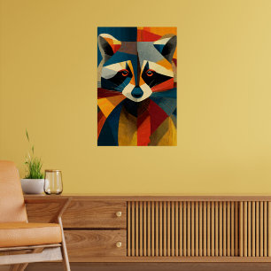 Geometric Raccoon Portrait Poster