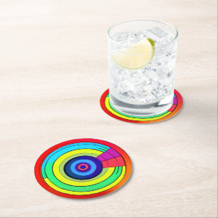 Geometric Rainbow Circles  Round Paper Coaster