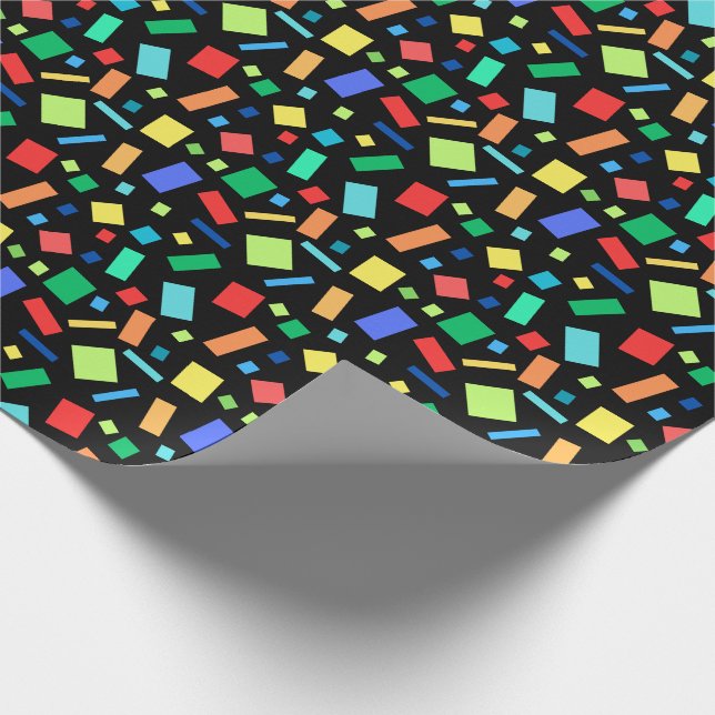 Geometric Rainbow Coloured Confetti Black Gift Wrapping Paper (Corner)