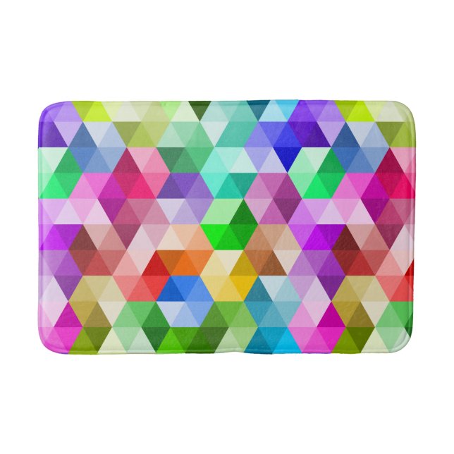 Geometric Rainbow Colours Trendy Pattern Bath Mat (Front)