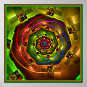 Geometric Rainbow Fractal Poster