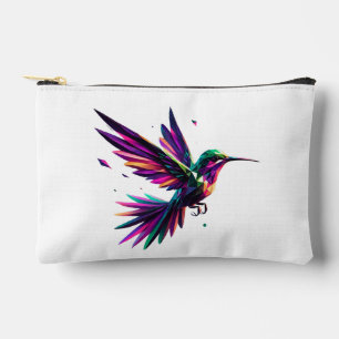 Geometric Rainbow Hummingbird - Vibrant Modern Art Accessory Pouch