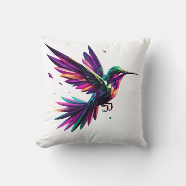 Geometric Rainbow Hummingbird - Vibrant Modern Art Throw Pillow (Front)