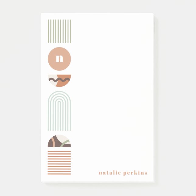 Geometric Rainbow Monogram Post-It Notes - Brown (Front)