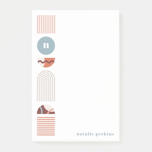 Geometric Rainbow Monogram Post-It Notes - Orange (Front)