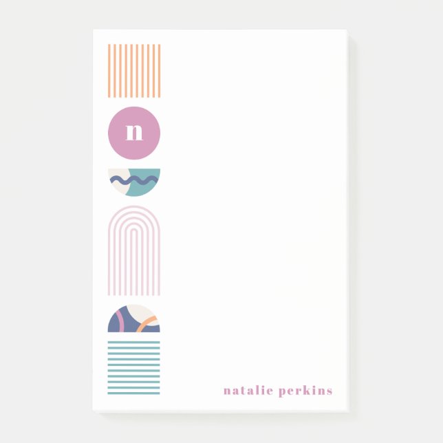 Geometric Rainbow Monogram Post-It Notes - Purple (Front)