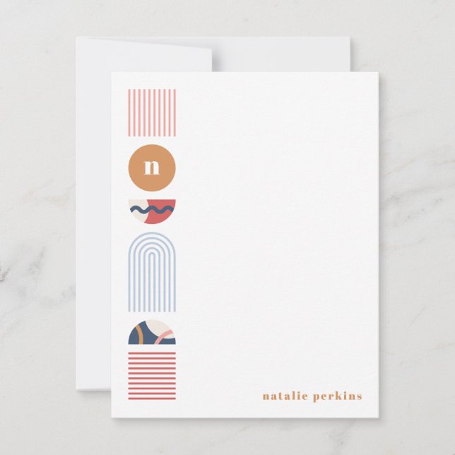 Geometric Rainbow Monogram Stationery - Red (Front)