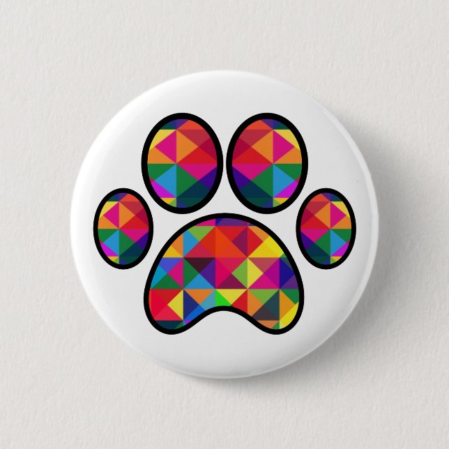 Geometric Rainbow Paw Print 2 Inch Round Button (Front)