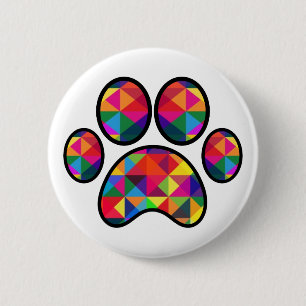 Geometric Rainbow Paw Print 2 Inch Round Button