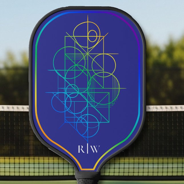 Geometric Rainbow Primitives Purple Background Pickleball Paddle (Creator Uploaded)