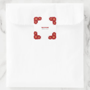 Geometric Red and Gold Floral Square Sticker