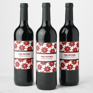 Geometric Red and Gold Floral Wine Label